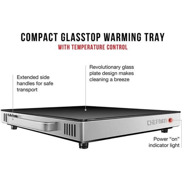 Chefman Compact Glasstop Warming Tray , Mini 15x12 Inch Black - Picture 3 of 5